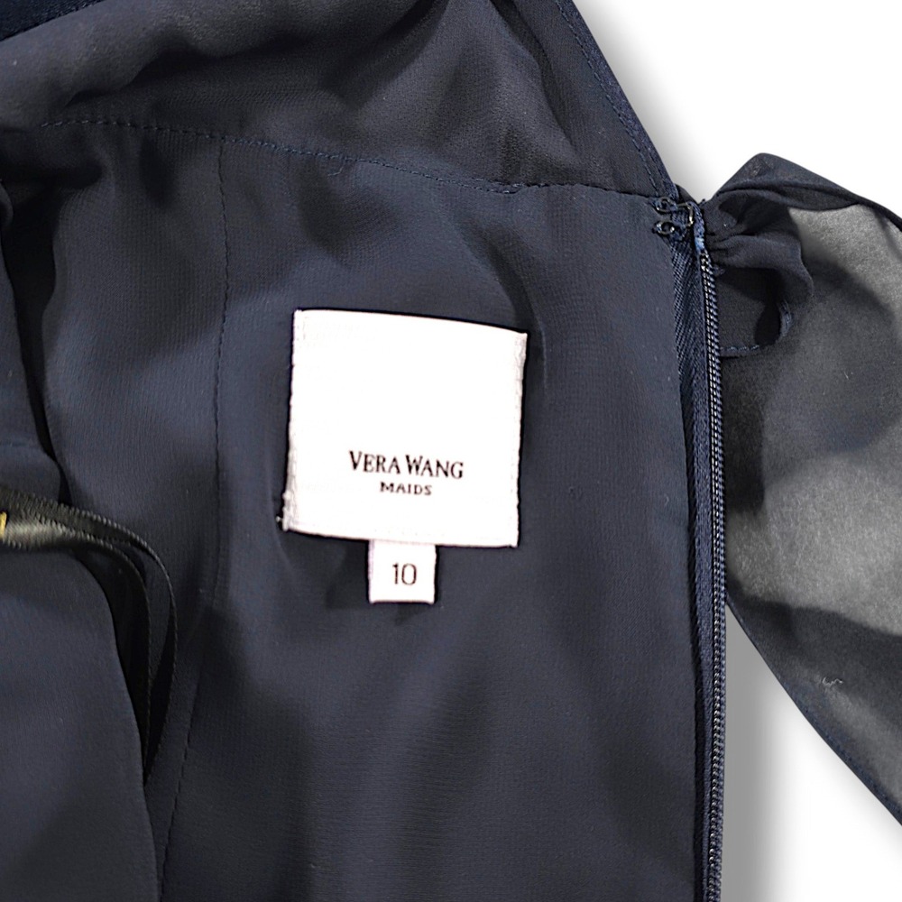 Vera Wang Maids Gown Mermaid Bow Back Satin Chiffon Navy Blue 10 - Picture 4 of 10